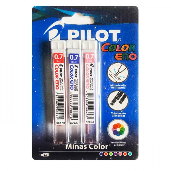 Minas Pilot 0.7mm Color Eno Azul/rojo/morado x3 und